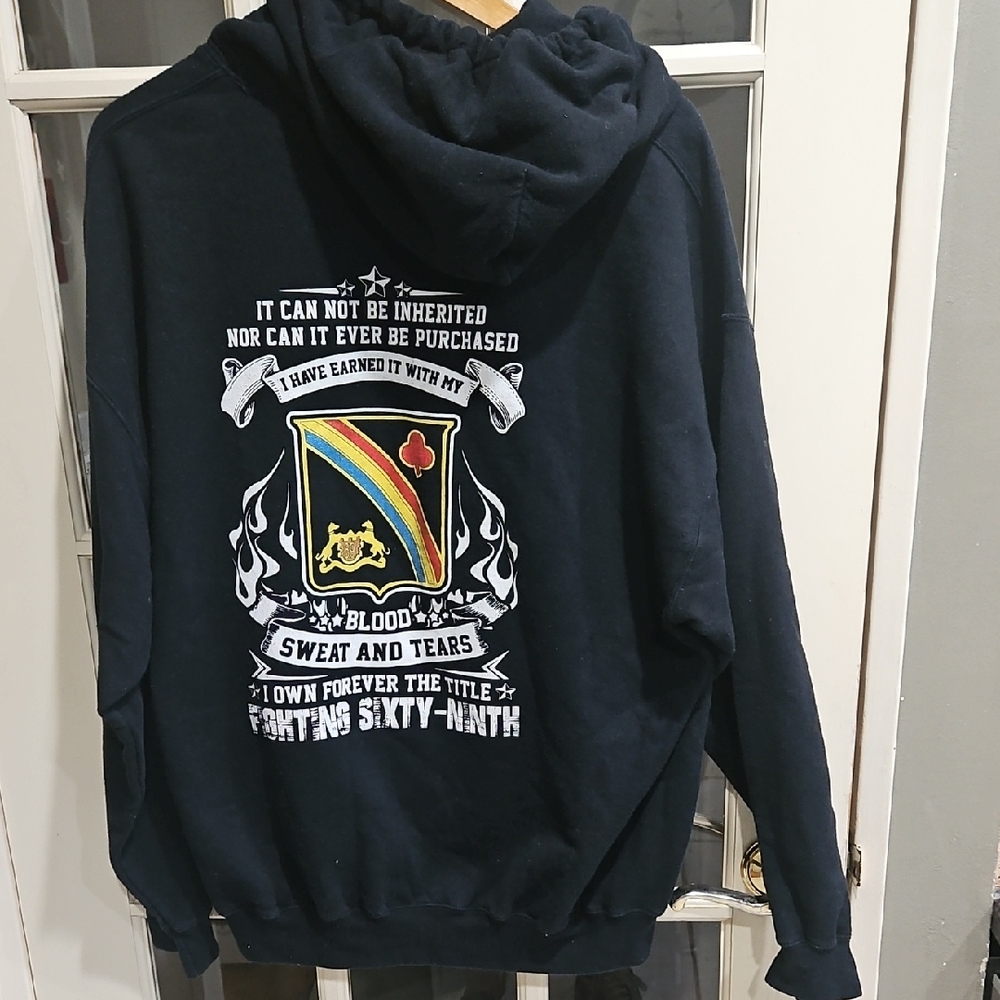 Unisex US Army Fighting 69th Infantry Gildan Black Hoodie With Graphic Xl-L